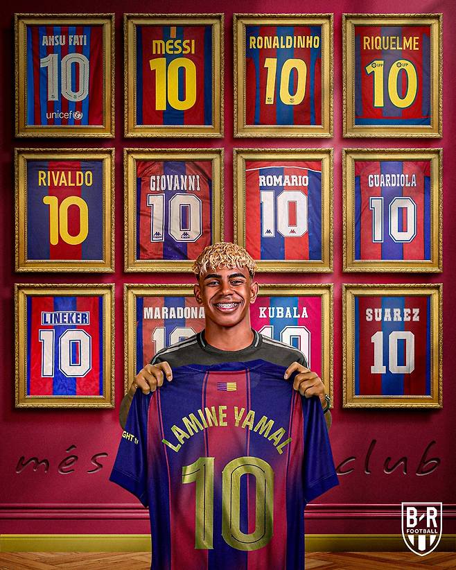 마라도나,과르디올라, 호마리우, 히바우두, 호나우지뉴, 리오넬 메시 등에 이어 FC바르셀로나의 새 등번호 10번 주인공이 된 라민 야말. /사진=B/R풋볼