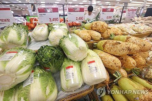 농산물 가격 '들썩' 서울의 한 대형마트에 진열된 식재료. [연합뉴스 자료사진]