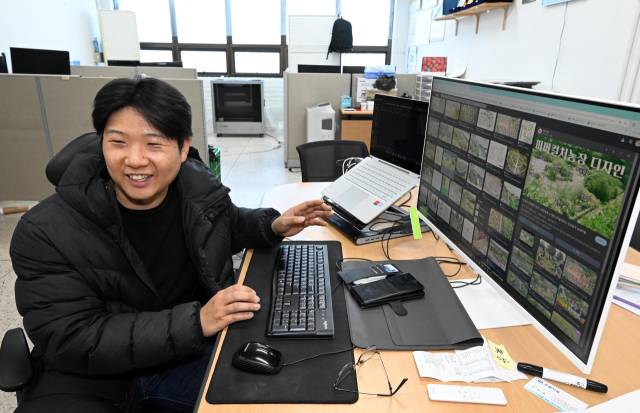 경남도립거창대학 창업보육센터에서 ‘덕유산고라니들’의 대표를 맡고 있는 박영민씨가 지속가능한 농업 모델에 대해 설명하고 있다./성승건 기자/