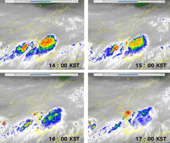 2022년 8월 8일 14~18시 천리안위성 2A호 한반도 지역 위성영상.