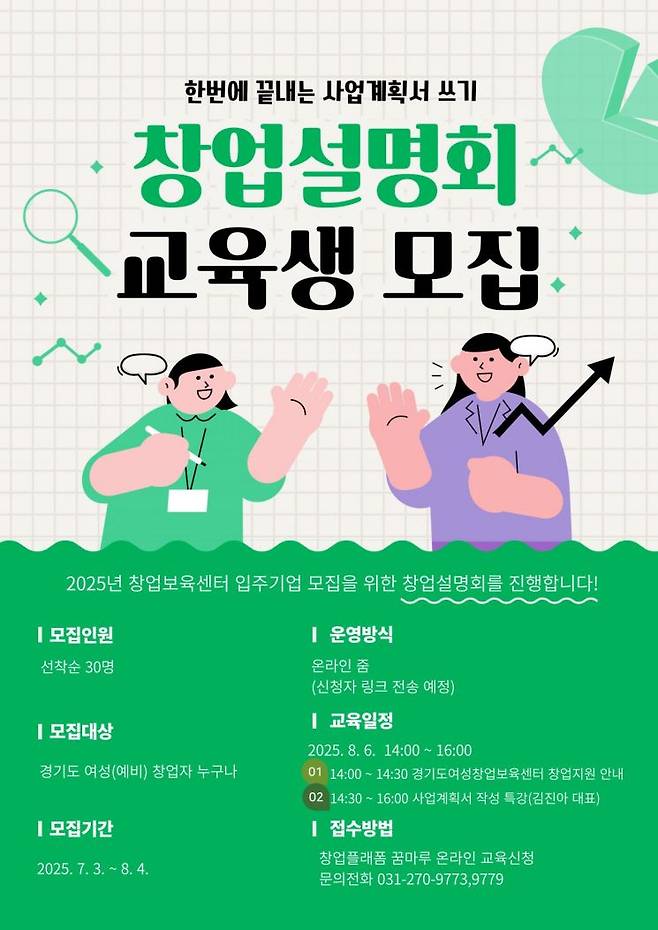 경기도일자리재단의 여성 창업설명회 모집 공고 포스터