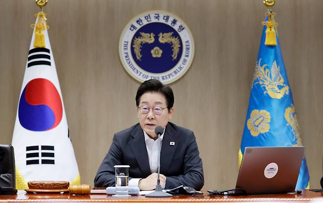 President Lee Jae-myung speaks during a Cabinet meeting at the presidential office in Seoul on July 22, 2025. /Yonhap