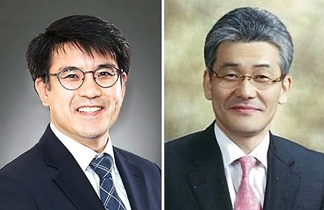 지영준(왼쪽) 변호사. 저스티스 누리집 갈무리, 박형명 변호사. 법무법인 김장리 누리집 갈무리