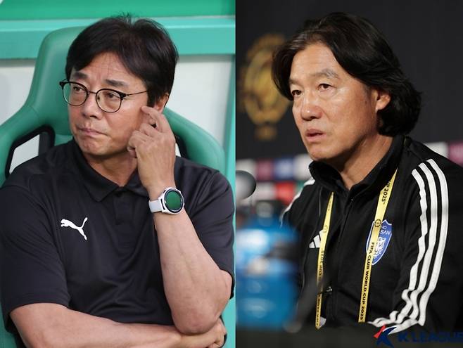 황선홍 대전 감독과 김판곤 울산 감독.&nbsp; &nbsp;사진=프로축구연맹 제공&nbsp;