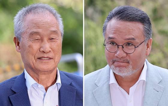 조성옥 전 삼부토건 회장(왼쪽)과 이일준 삼부토건 회장이 10일 오전 서울 종로구 윤석열 전 대통령의 부인 김건희 여사 관련 의혹을 수사하는 민중기 특별검사팀 사무실에 조사를 받기 위해 출석하고 있다. 뉴스1