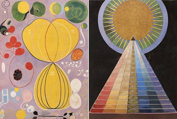 힐마 아프 클린트의 ＜no. 7, 성인기＞, 그룹 IV, 10점의 대형 그림. 오른쪽은 ＜no. 1＞, 그룹 X, 제단화. 힐마 아프 클린트 재단 제공