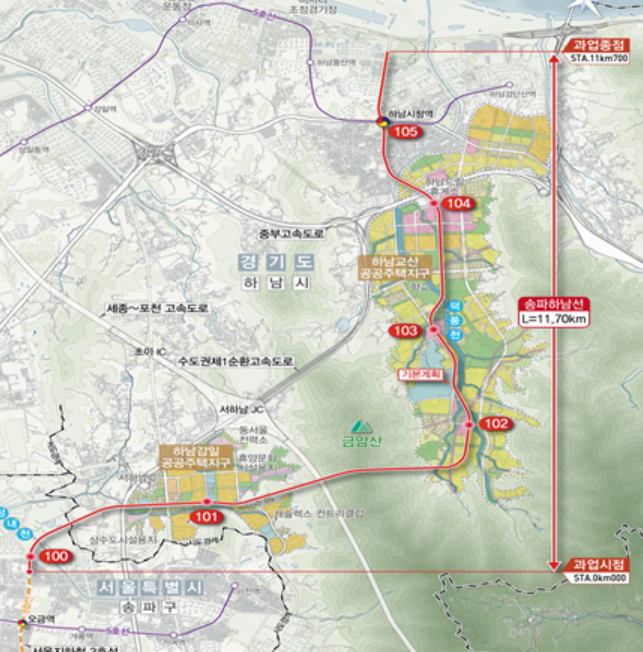 송파하남선(서울3호선 연장) 광역철도 위치도. [국토교통부 제공]