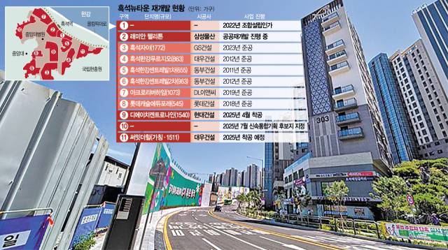 서울 동작구 흑석자이(오른쪽)와 맞은편 흑석9구역 재개발 공사 현장. 신미진 기자