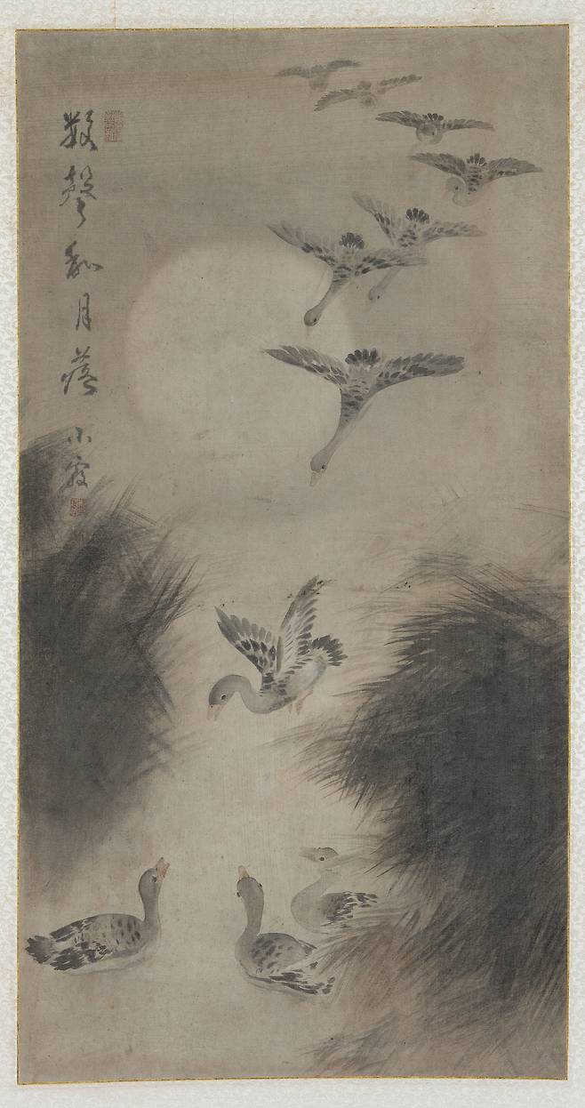 박승무, 노안도(蘆雁圖), 1920년대 추정, 비단에 수묵담채, 62x33cm