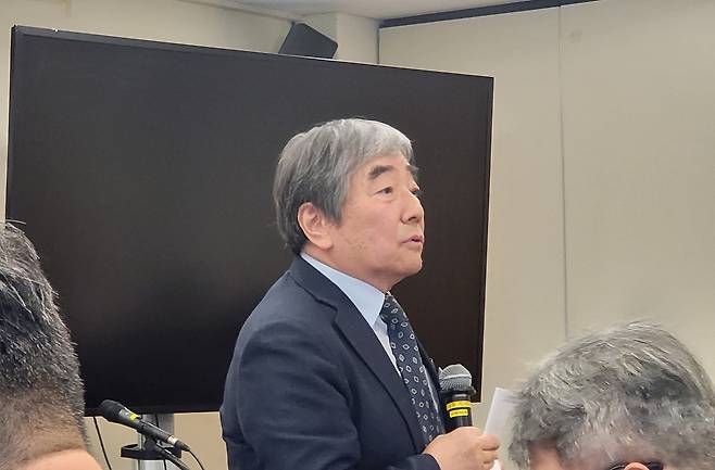 윤석헌 전 금융감독원장이 23일 오전 서울 중구 프란치스코 교육회관에서 열린 '금융감독체계 개편 관련 긴급 정책 토론회'에 참석해 발언하고 있다. 2025.7.23/뉴스1 ⓒ News1 김근욱 기자