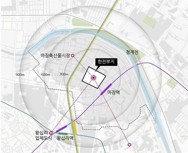 서울 성동구 마장동 한전물류센터 부지 위치도. BS그룹 제공