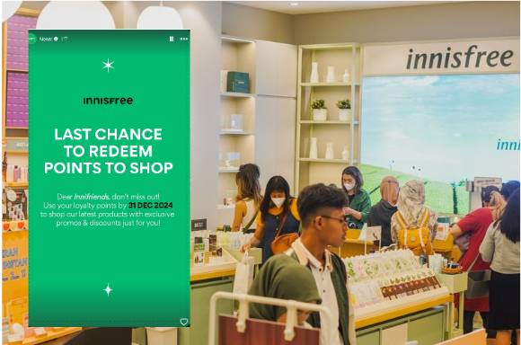 인도네시아에 있는 이니스프리 매장과 영업 종료에 따른 포인트 사용을 알리는 안내문. [사진=아모퍼시픽]