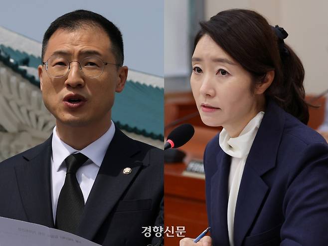 김상욱 더불어민주당 의원(왼쪽)과 강선우 여성가족부 장관 후보자. 성동훈·권도현 기자
