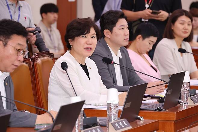 조은희 국민의힘 의원이 지난 1일 국회 문화체육관광위원회 전체회의에서 인사말을 하고 있다. 연합뉴스