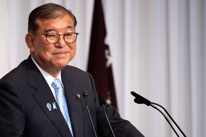 21일 이시바 시게루 일본 총리가 참의원 선거에서 패배한 직후 자민당 본부에서 기자회견을 하고 있다. /로이터=뉴스1