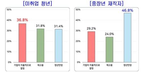 한국경영자총협회(경총)가 실시한 ‘법정 정년 연장’ 설문조사 중 ‘정년 후 고령자 계속 고용 방안’에 대한 답변. 경총 제공.