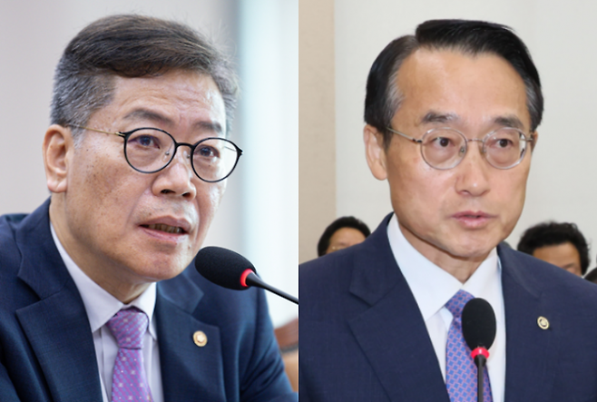 김용빈(왼쪽) 중앙선거관리위원회 사무총장·허철훈(오른쪽) 중앙선거관리위원회 신임 사무총장. 뉴스1·연합뉴스