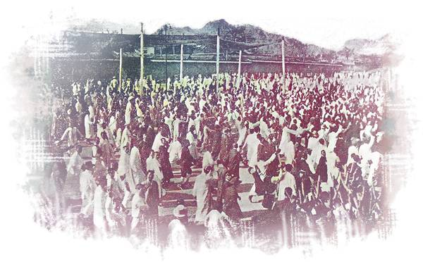 1919년 3월 1일 삼일운동 당시 거리로 나온 군중들의 모습.