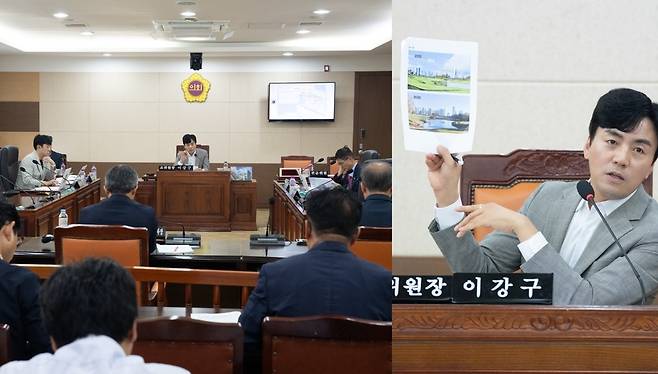이강구 인천시의원이 '송도국제업무지구 활성화 및 11공구 도시계획 변경 관련 소위원회'를 열고 인천경제청과 인천도시공사에 송도국제업무지구의 공공개발 책임을 촉구하고 있다.