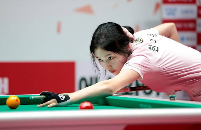 PBA 팀리그에서 퍼펙트큐를 달성한 한지은. 사진=PBA