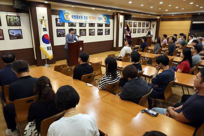 채일 국방홍보원장이 지난 4일 원내에서 열린 국방홍보원 창설 75주년 기념식에서 발언하고 있다. (출처=국방일보 홈페이지)