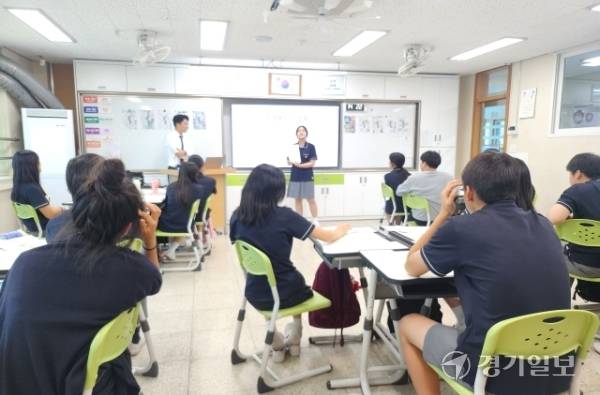 양주 남문중학교 음악수업. 박화선기자