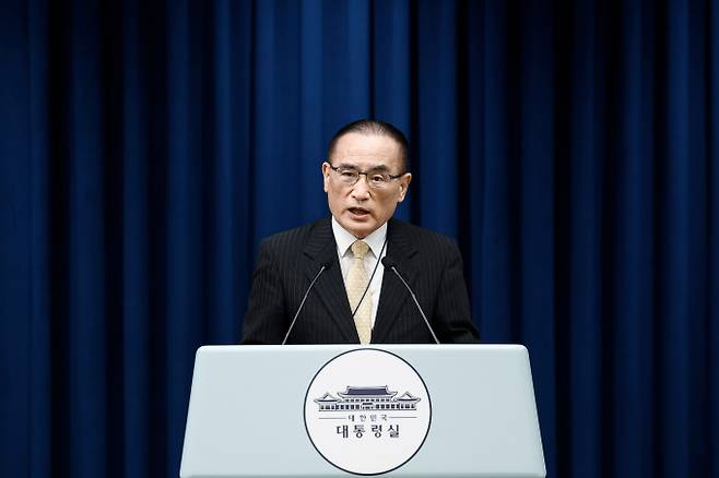 한미 통상·안보 협상을 위해 미국을 방문한 위성락 국가안보실장과 마코 루비오 미국 국무장관 겸 국가안보보좌관과의 면담 불발에 대해 유선으로 협의를 진행했다고 설명했다. 사진은 위 실장이 지난 9일 서울 용산 대통령실에서 관세협상과 방위비 관련 브리핑을 하는 모습. /사진=뉴시스
