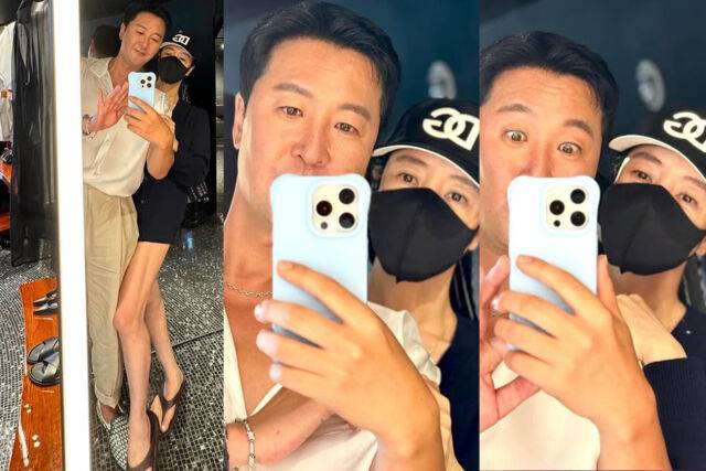 김혜수가 친구와 스킨십을 하며 사진을 찍고 있다. / 김혜수 소셜미디어