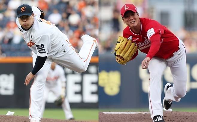 한국 프로야구를 대표하는 두 왼손 에이스 류현진(왼쪽)과 김광현. 한화 이글스 제공·연합뉴스