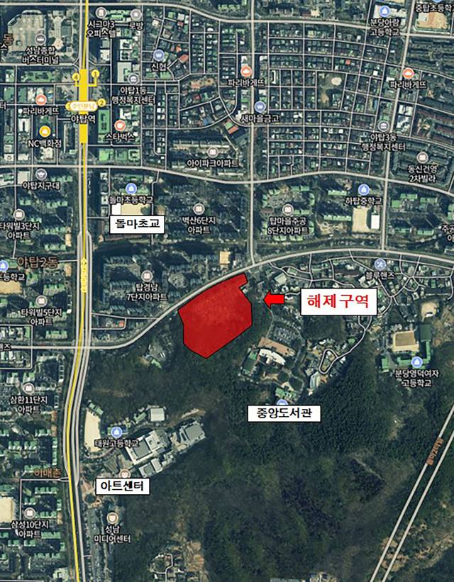 토지거래허가구역에서 해제된 야탑동 621번지 위성지도. 이미지 제공 = 성남시