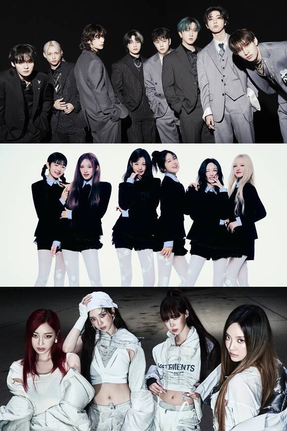 그룹 스트레이 키즈와 아이브, 에스파(위쪽부터)가 '2025 더팩트 뮤직 어워즈'에 출격한다. /JYP엔터테인먼트, 스타쉽엔터테인먼트, SM엔터테인먼트