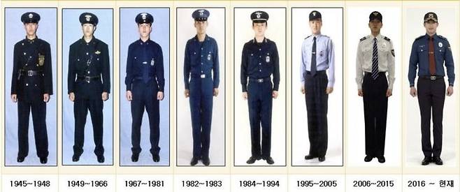 경찰복제는 그동안 10년 단위로 바뀌어왔다. 사진은 경찰 근무복 변천사. 경찰청