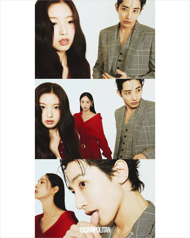 (아린)바이닐 재킷 Courrèges. (이다희)셔츠, 팬츠, 귀고리 모두 Ami. (이수혁)스리피스 슈트 McQueen. 귀고리, 목걸이 본인 소장품.