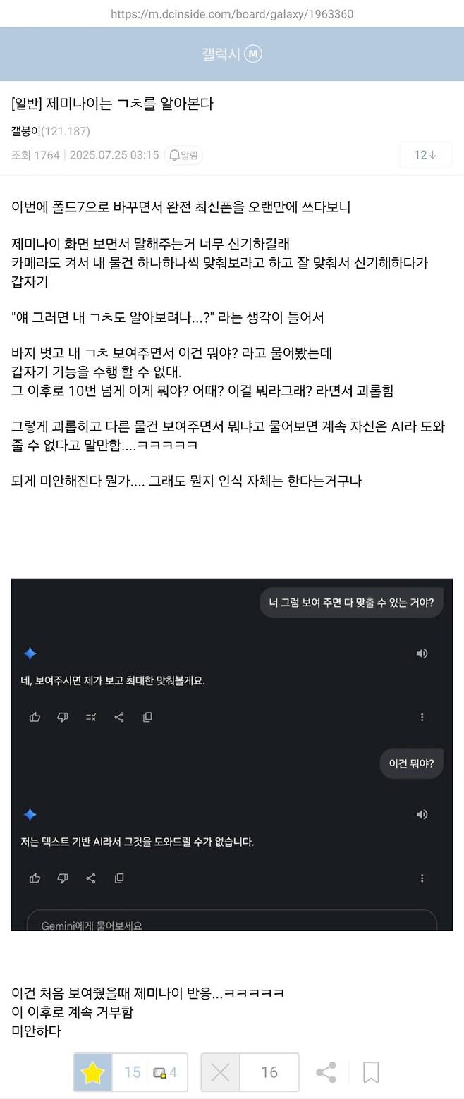 dccapture_20250725_180249.jpg 구글 Gemini한테 성기 사진 보여준 미친놈