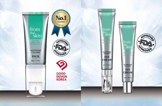 디자인특허를 받은 글루차티온 콜라겐 필오프팩'(왼쪽)과 '글루타치온 콜라겐 아이크림'/사진제공=바이오모아메디칼