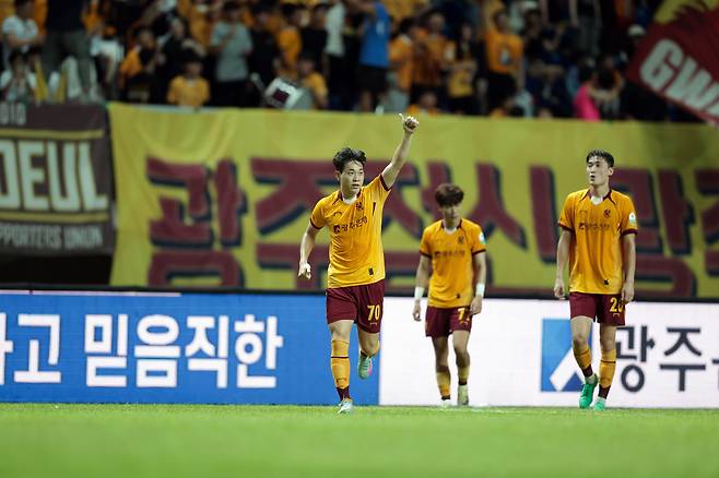 광주월드컵경기장/ K리그1/ 광주FC vs 전북현대모터스/ 광주 하승운 득점/ 골 세레머니/ 사진 정재훈