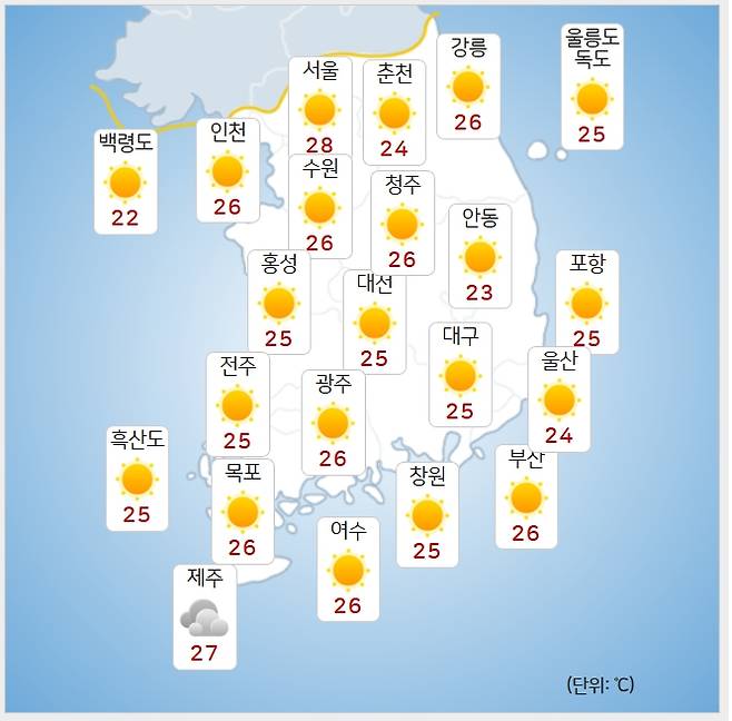 ⓒ기상청: 내일(27일) 오전 날씨