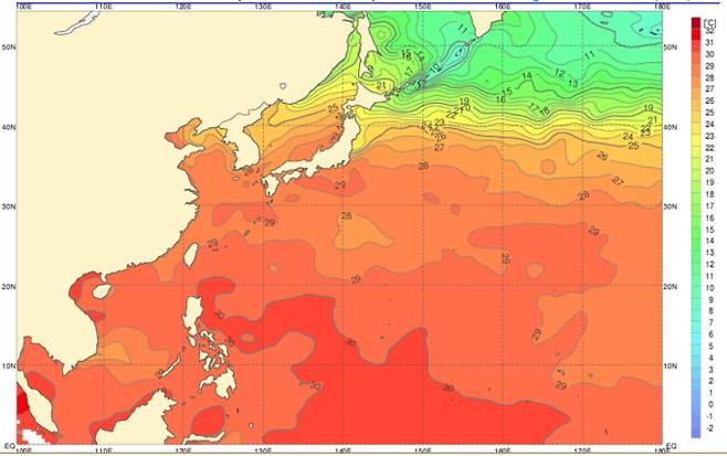 해수면온도가 높은 지역에서는 수증기 증발이 보다 원활하여 특히 대기 하층에 높은 습윤정지 에너지가 쌓이면서 불안정도가 커지게 된다.ⓒ기상청