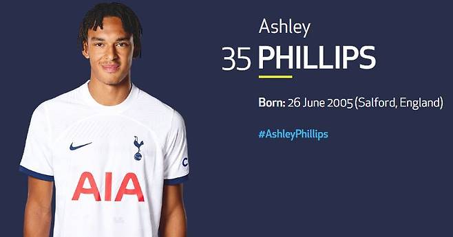토트넘 유망주 애슐리 필립스. 사진=토트넘 홈페이지