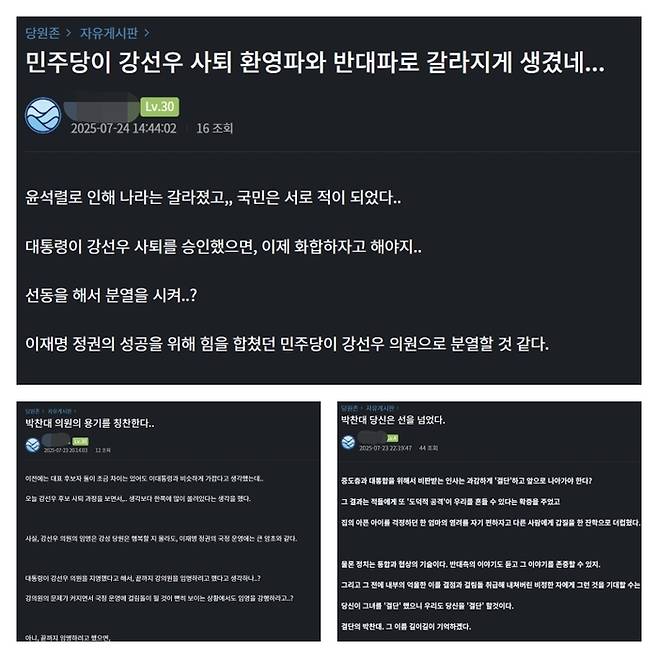 더불어민주당 온라인 커뮤니티 ‘블루웨이브’ 커뮤니티 캡처.