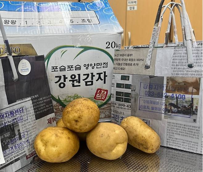 신문지 가방에 담을 감자 [한국여성수련원 제공. 재판매 및 DB 금지]