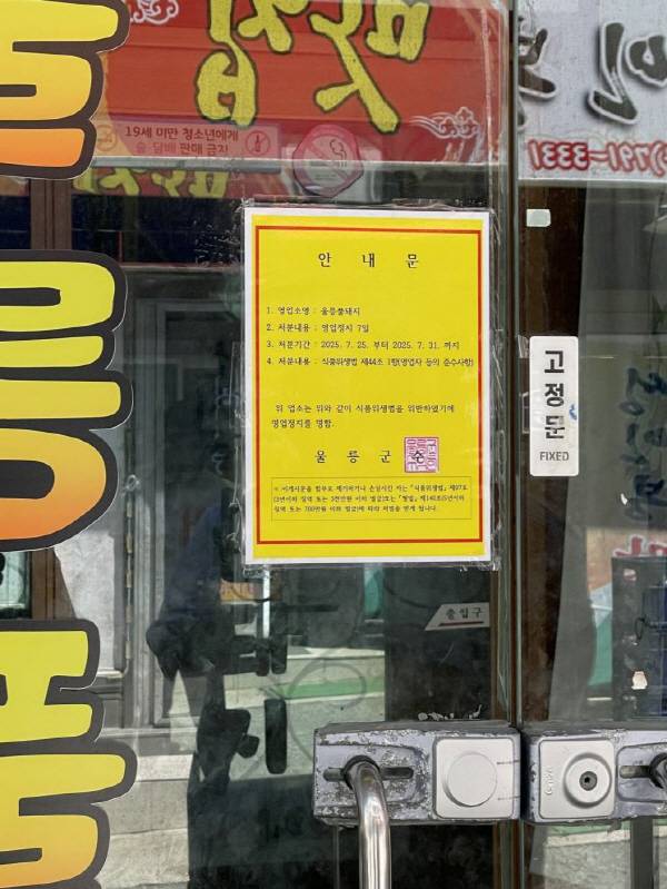 울릉도 비계삼겹살 논란을 불러일으킨 해당업체가 위생기준 위반과 부적절한 영업 행위가 확인되어 영업정지 조치를 받았다. 사진 독자제공