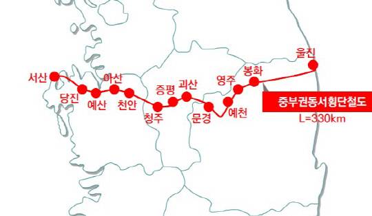 중부권 동서횡단철도 노선(안). 충남도 제공·대전일보 편집