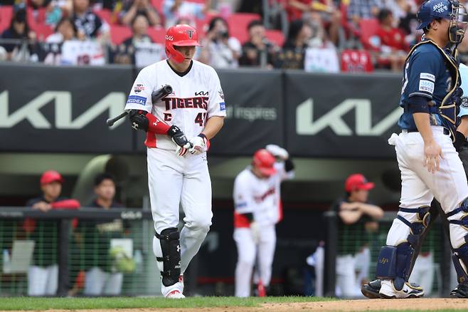 종아리 부상에서 회복한 뒤 타격감이 좀처럼 오르지 않고 있는 나성범. KIA 제공