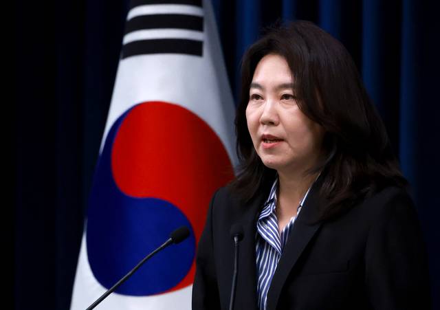 강유정 대통령실 대변인이 27일 서울 용산 대통령실 청사에서 현안 브리핑을 하고 있다.  연합뉴스