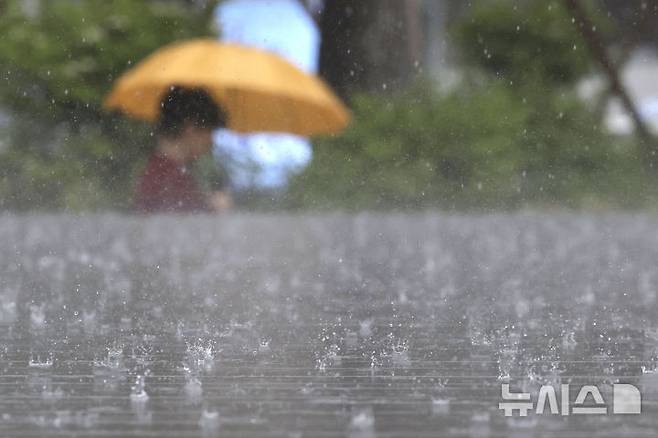 [서울=뉴시스] 최동준 기자 = 16일 서울 중구 서울시청 앞에 강한 비가 쏟아지고 있다.기상청은 전국 대부분 지역에 비나 소나기가 내리면서 돌풍과 천둥·번개를 동반한 궂은 날씨를 예보됐다. 2025.05.16. photocdj@newsis.com