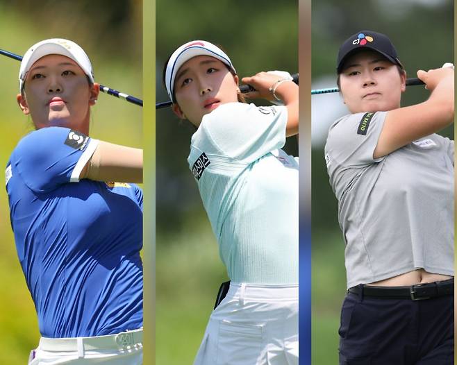 2025시즌 KLPGA 투어에서 4승을 합작한 방신실(2승), 이동은, 홍정민(이상 1승·왼쪽부터)이 31일(한국시간) 개막하는 LPGA 투어 올 마지막 메이저대회 AIG 여자 오픈에 나란히 출격한다. 사진제공 | KLPGA