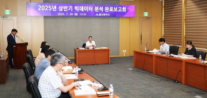 울산시는 28일 울산시청 국제회의실에서 이재업 울산시 건설주택국장 주재로 시와 울산연구원 관계자들이 참석한 가운데 '2025년 상반기 빅데이터 분석 완료보고회'를 가졌다. 울산시 제공