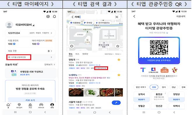 '디지털 관광주민증' 서비스 이용화면(이미지=행안부 제공)