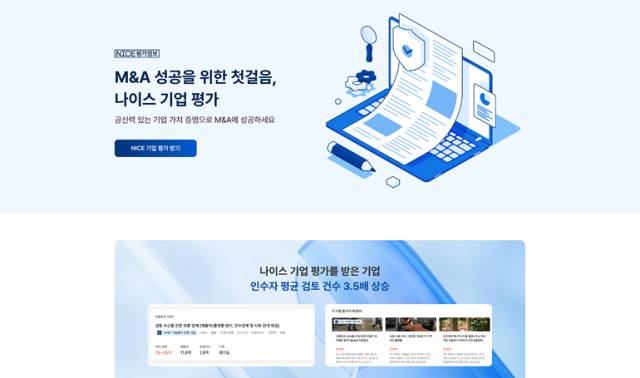 딥서치 인수합병(M&A) 플랫폼 리스팅(Listing)에 나이스평가정보의 기업평가 보고서를 탑재한 장면. 사진 제공=딥서치